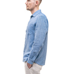 Blue Men`s Linen Shirt
