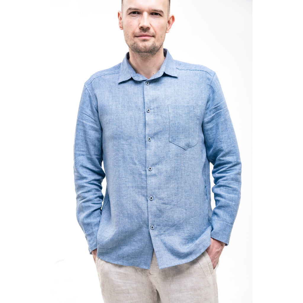 Blue Men`s Linen Shirt