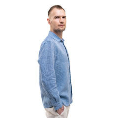 Blue Men`s Linen Shirt