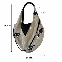 Linen hobo bag dimensions 66 cm height 54 cm width, slouchy shoulder bag size guide with measurements