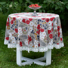 Round Tablecloth with linen lace (meadow flowers print)