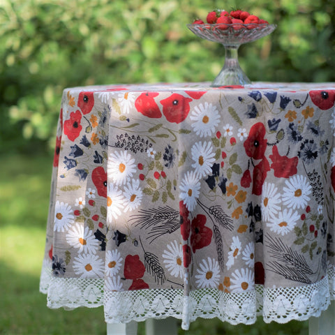 Round Tablecloth with linen lace (meadow flowers print)