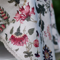 Linen tablecloth with flower print