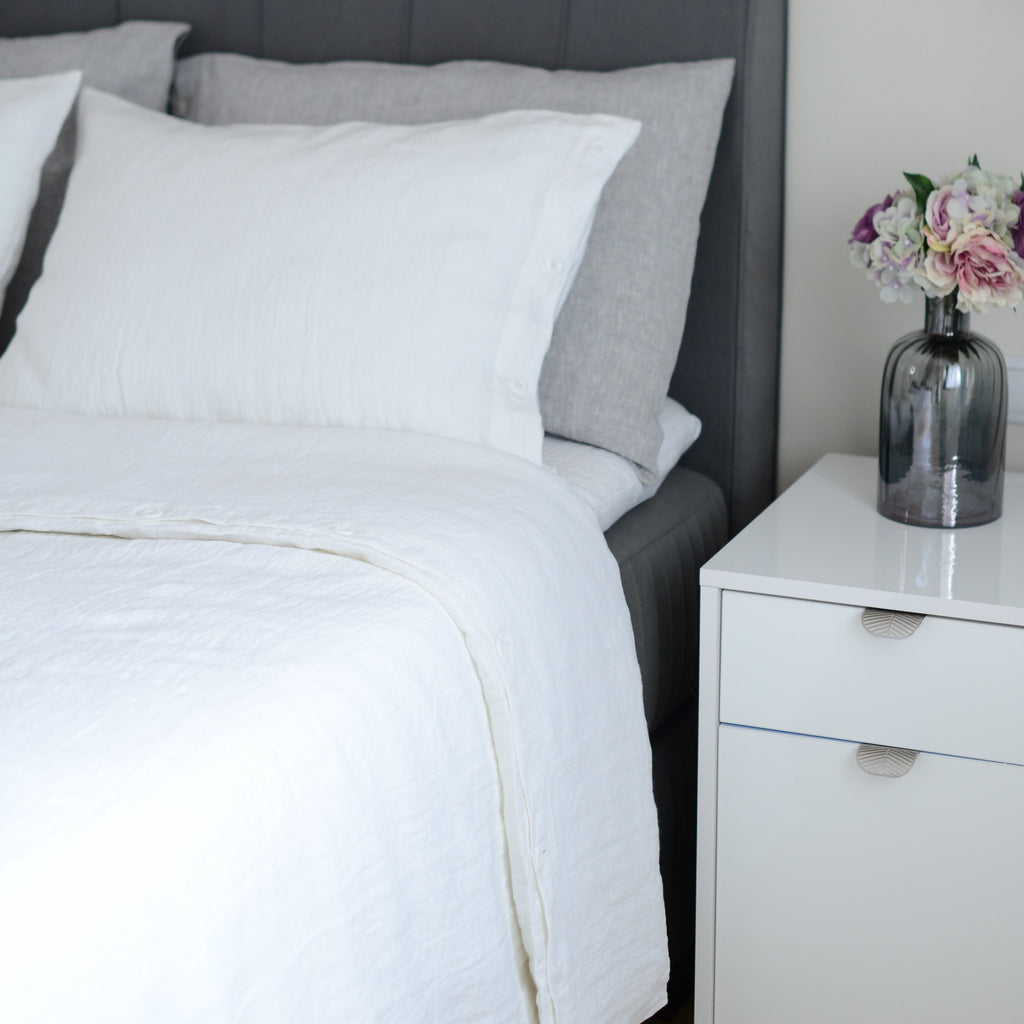 Luxury Soft White Linen 100% Linen Duvet Cover with Buttons
