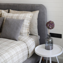 Luxury Soft Plaid/Natural 100% Linen Duvet Cover with Buttons